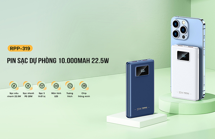 Pin sạc dự phòng 10000mAh 22.5W Remax RPP-319