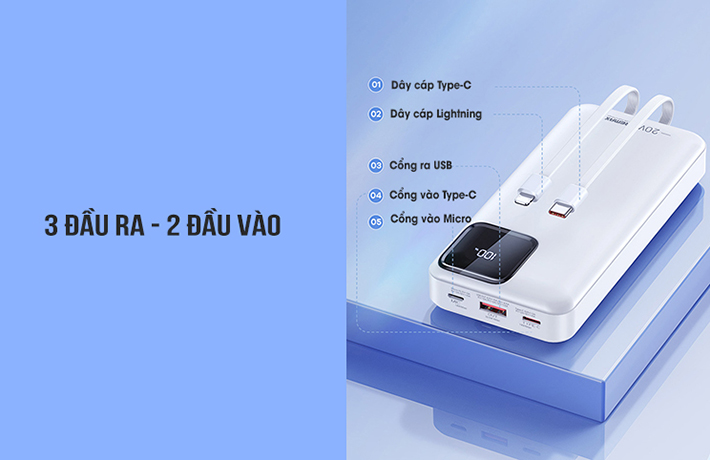 Pin sạc dự phòng kèm cáp 20000mAh 22.5W Remax RPP-513