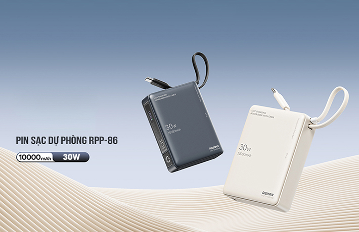 Pin sạc dự phòng kèm cáp 10000mAh 30W Remax RPP-86