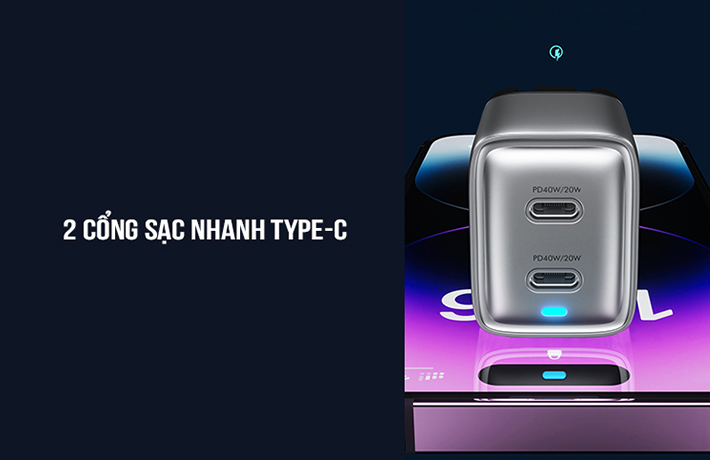 Củ sạc nhanh 2 cổng Type C 40W WP-U02