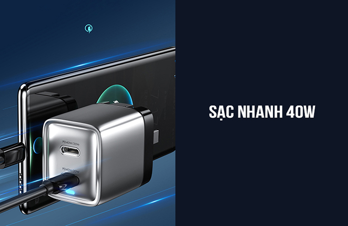 Củ sạc nhanh 2 cổng Type C 40W WP-U02