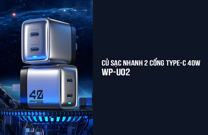 Củ sạc nhanh 2 cổng Type C 40W WP-U02