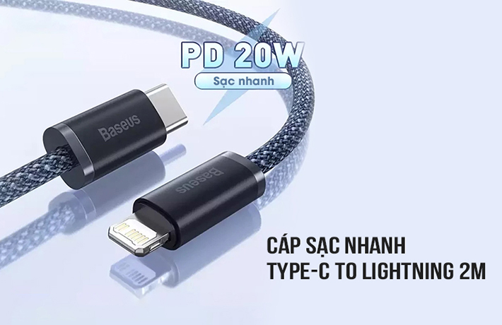 Cáp sạc nhanh Type C to Lightning 20W 2m Baseus CALD000116